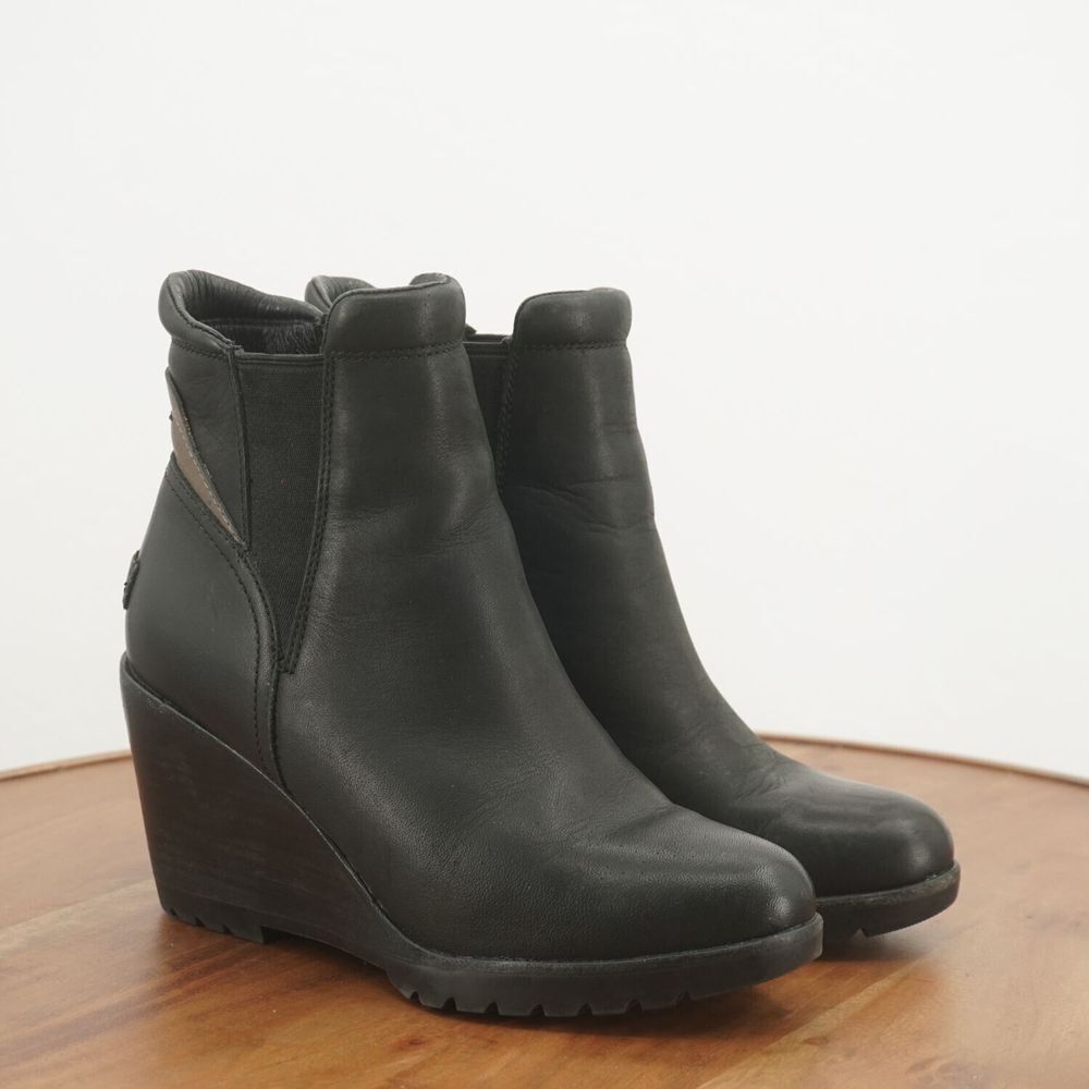 Sorel Womens After Hours Chelsea Ankle Boots Wedge Heel Black Leather Size 7